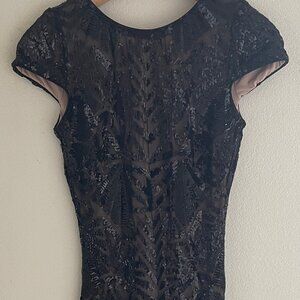 DRESS the POPULATION Black Cap Sleeve Sequin Midi Dress/Open Back: NWOT! SMALL